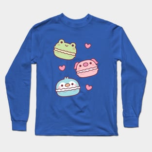 Cute Green Frog Pink Piggy Blue Penguin Macarons Long Sleeve T-Shirt